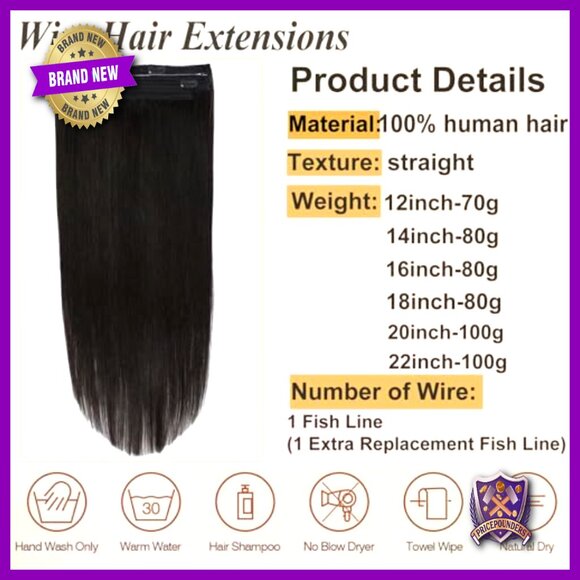 16 Inch Real Human Hair Halo Extensions Adjustable Wire With Clips main image 5